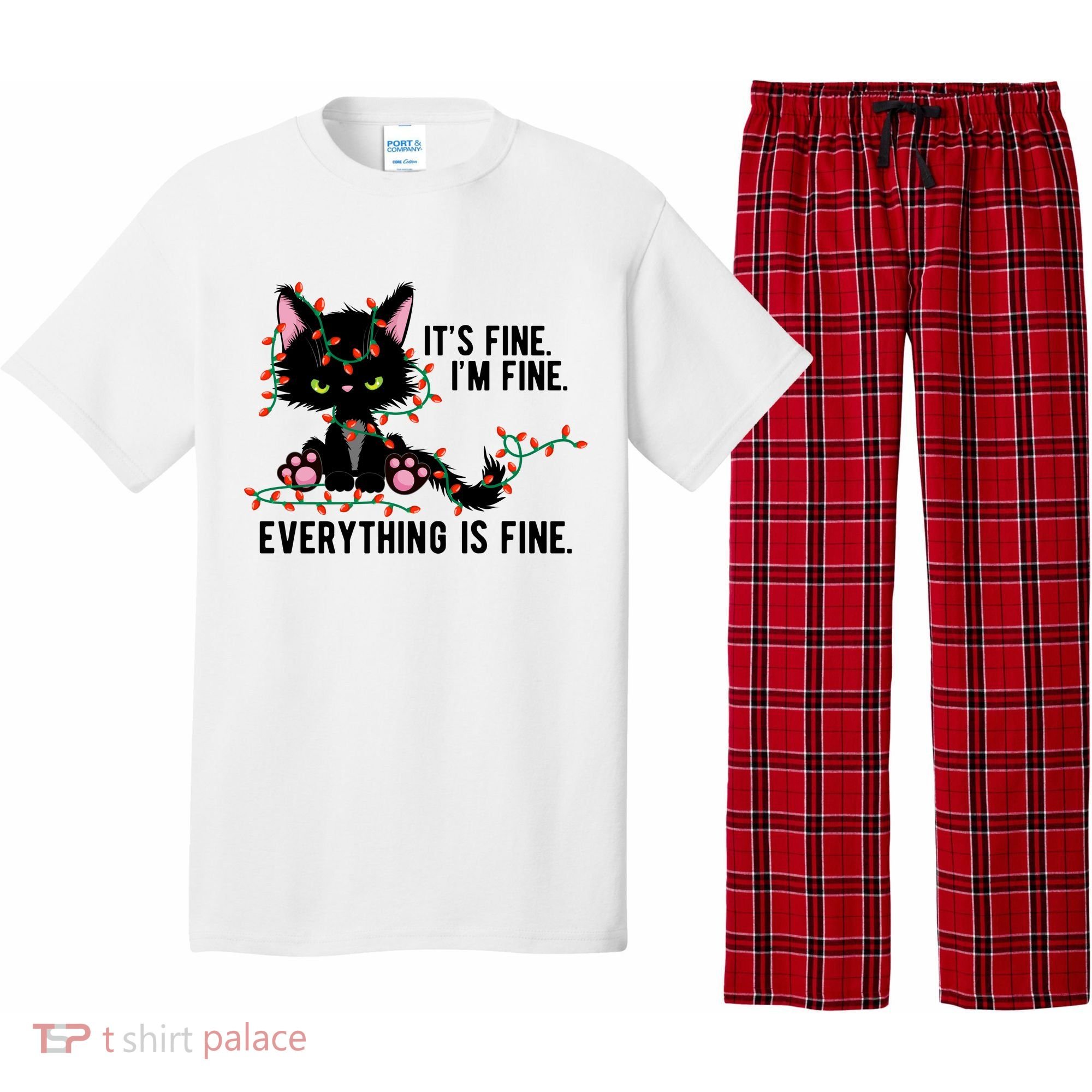 Its Fine Im Fine Everything Is Funny Cat Christmas Pajama Set