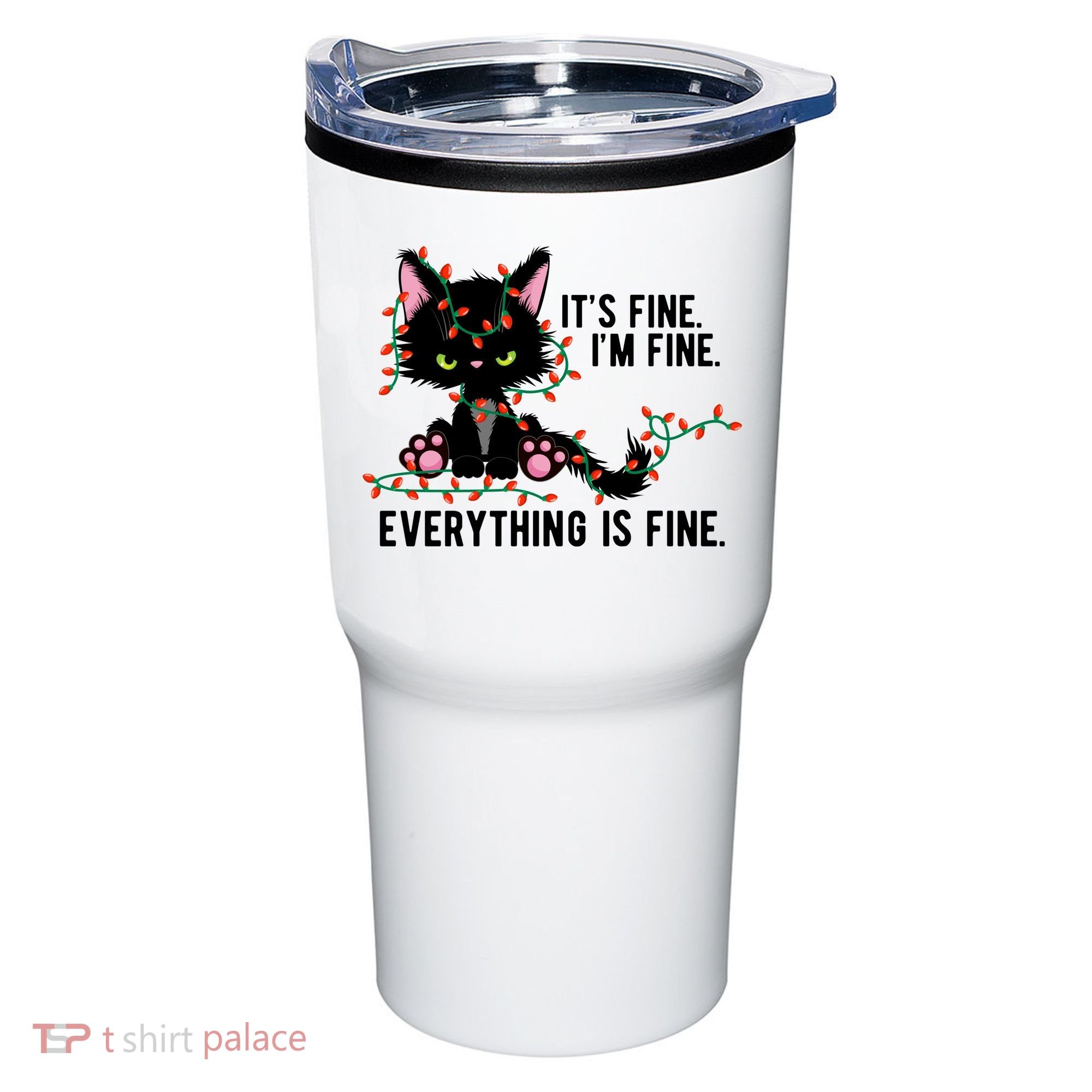 Its Fine Im Fine Everything Is Funny Cat Christmas Tumbler