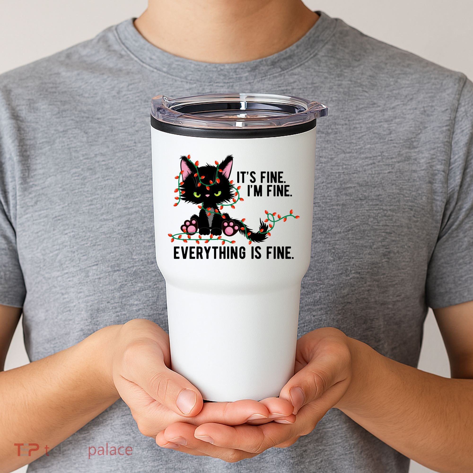 Its Fine Im Fine Everything Is Funny Cat Christmas Tumbler