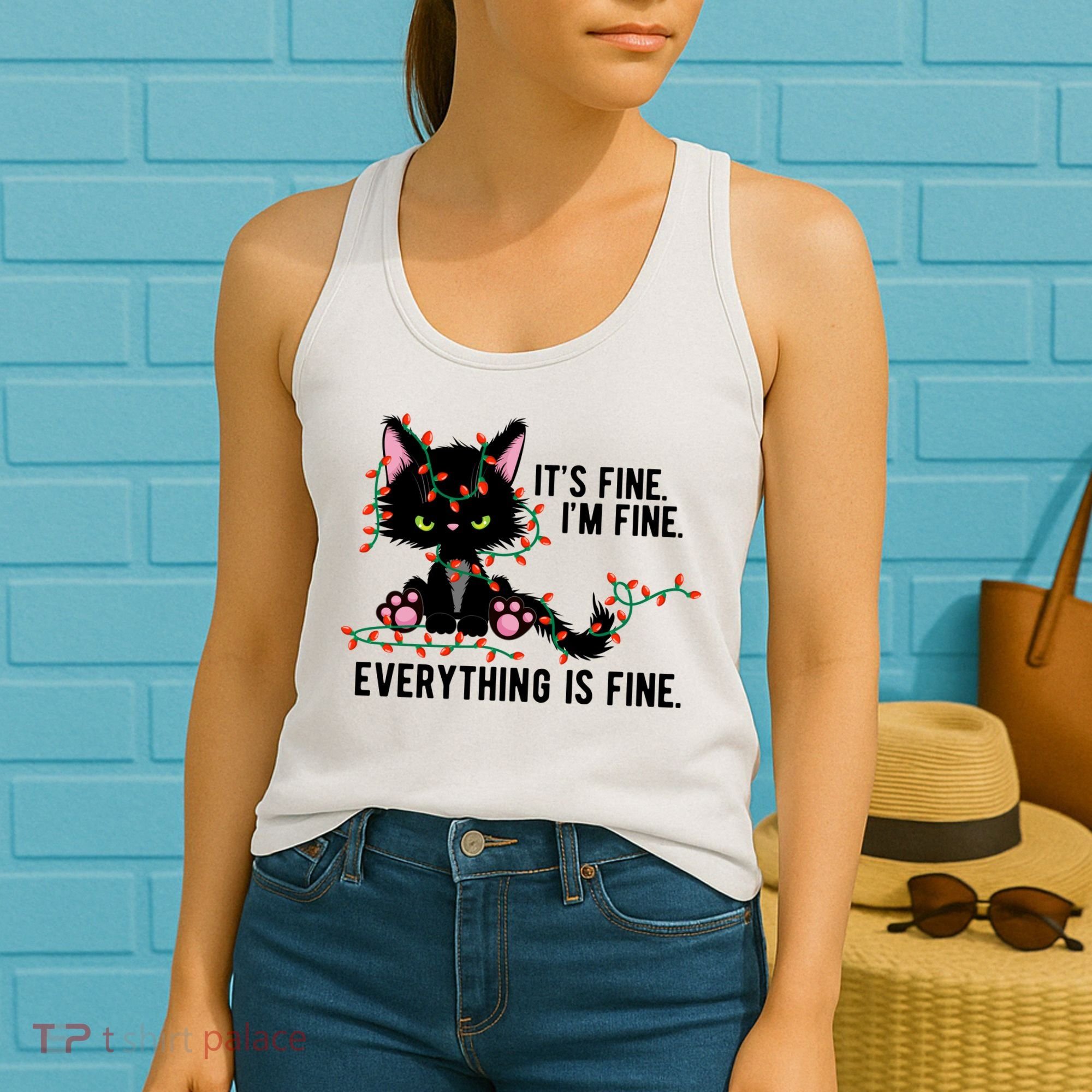 Its Fine Im Fine Everything Is Funny Cat Christmas Women's Tank Top