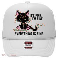 Its Fine Im Fine Everything Is Funny Cat Christmas Hat thumb 0