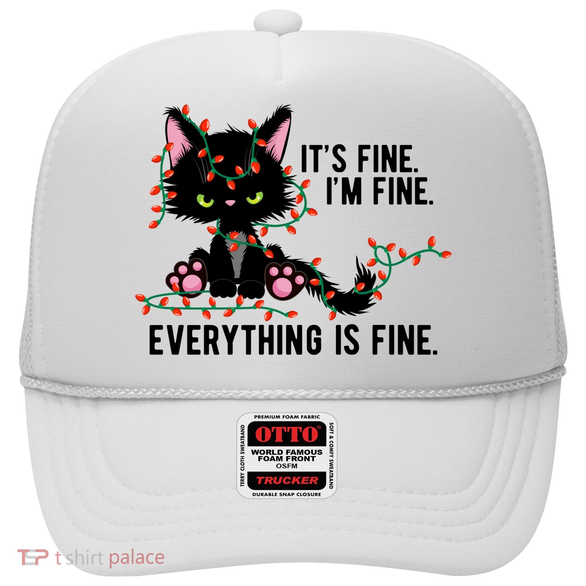 Its Fine Im Fine Everything Is Funny Cat Christmas Hat