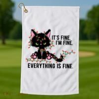 Its Fine Im Fine Everything Is Funny Cat Christmas Golf Towel thumb 1