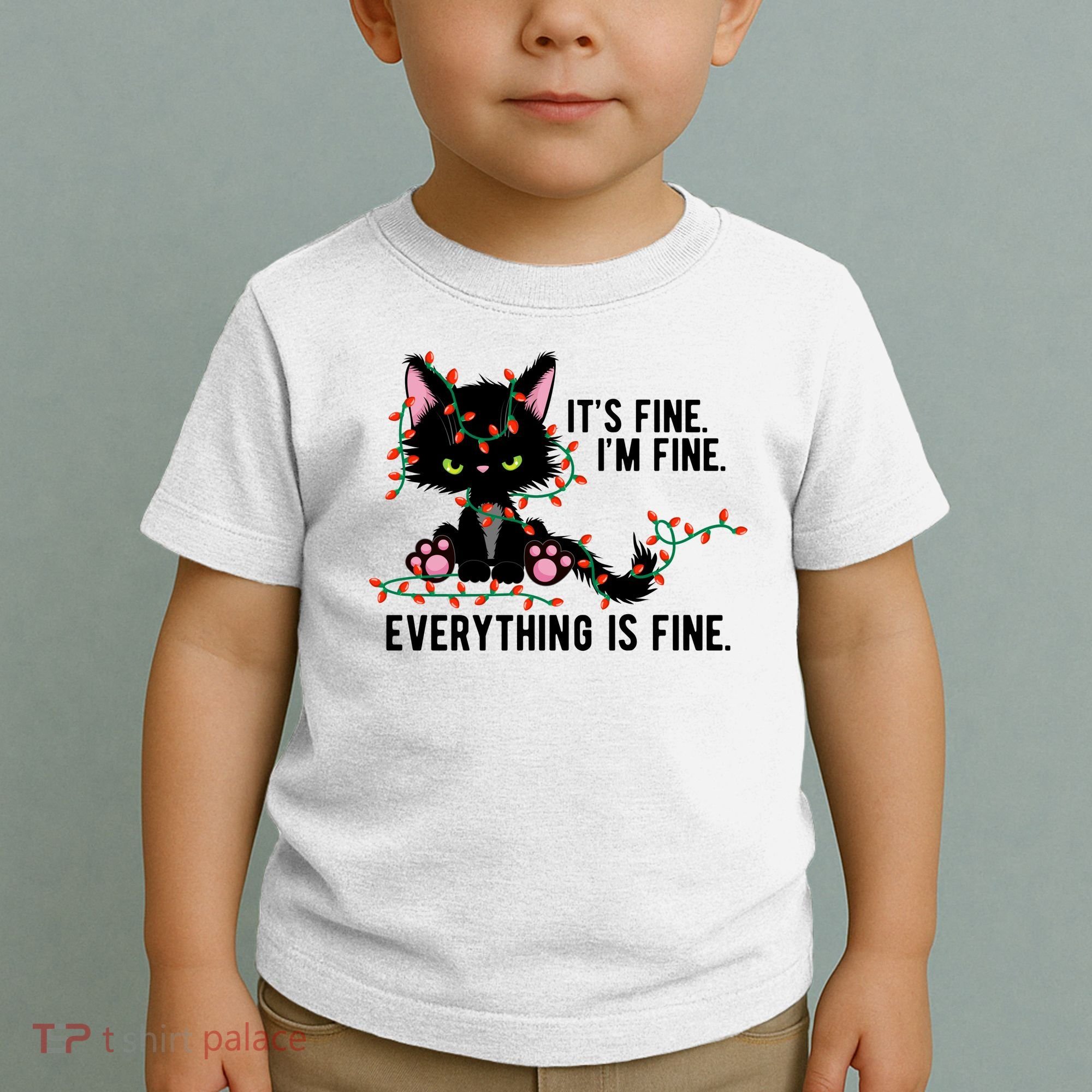 Its Fine Im Fine Everything Is Funny Cat Christmas Toddler T-Shirt