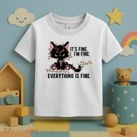 Its Fine Im Fine Everything Is Funny Cat Christmas Toddler T-Shirt thumb 3