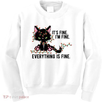 Its Fine Im Fine Everything Is Funny Cat Christmas Kids Sweatshirt