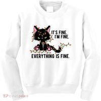 Its Fine Im Fine Everything Is Funny Cat Christmas Kids Sweatshirt thumb 0