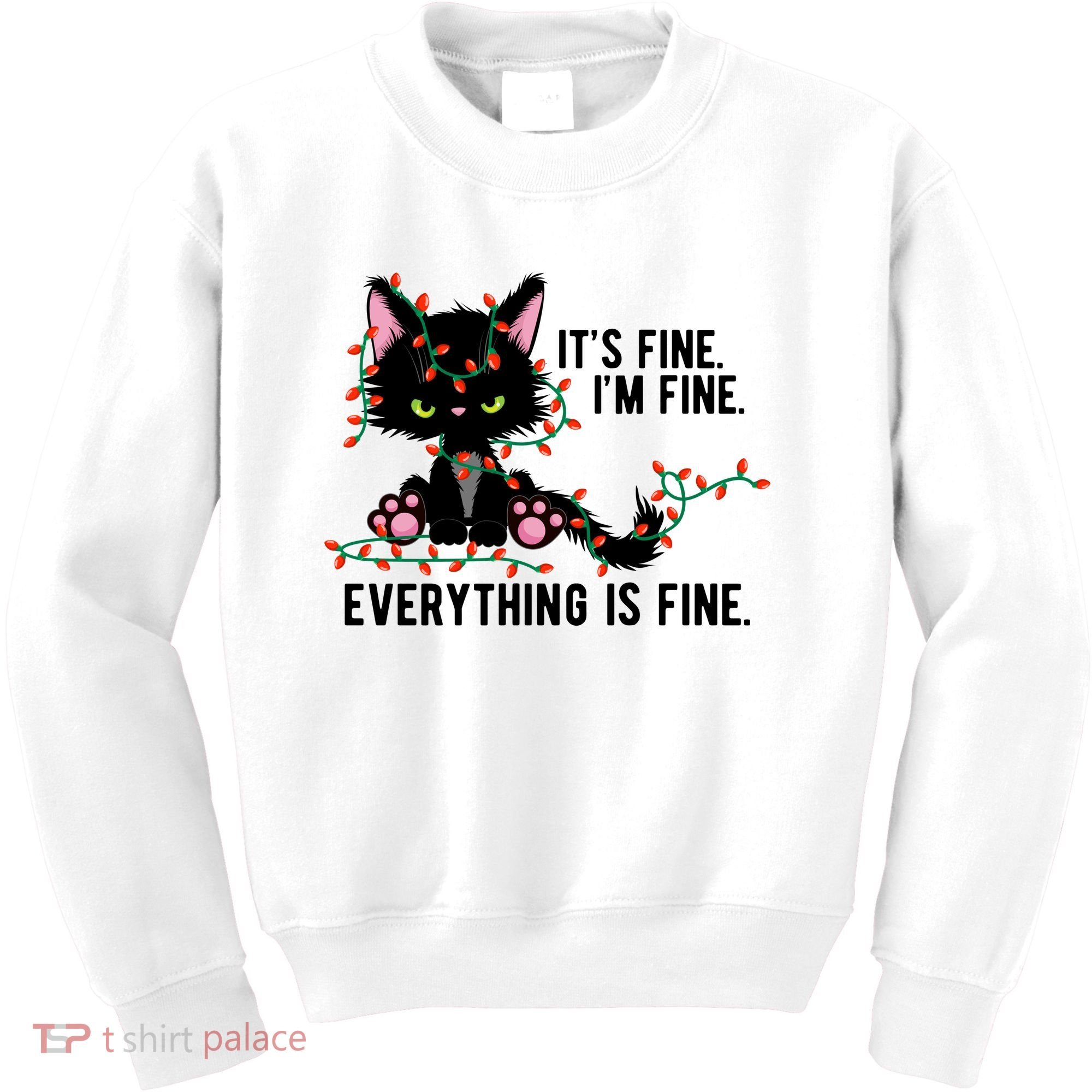 Its Fine Im Fine Everything Is Funny Cat Christmas Kids Sweatshirt