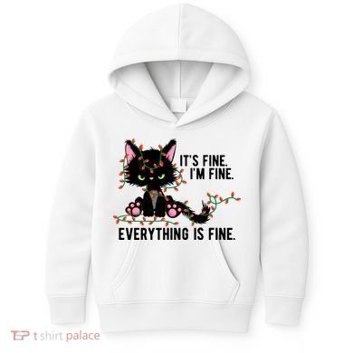 Its Fine Im Fine Everything Is Funny Cat Christmas Kids Hoodie