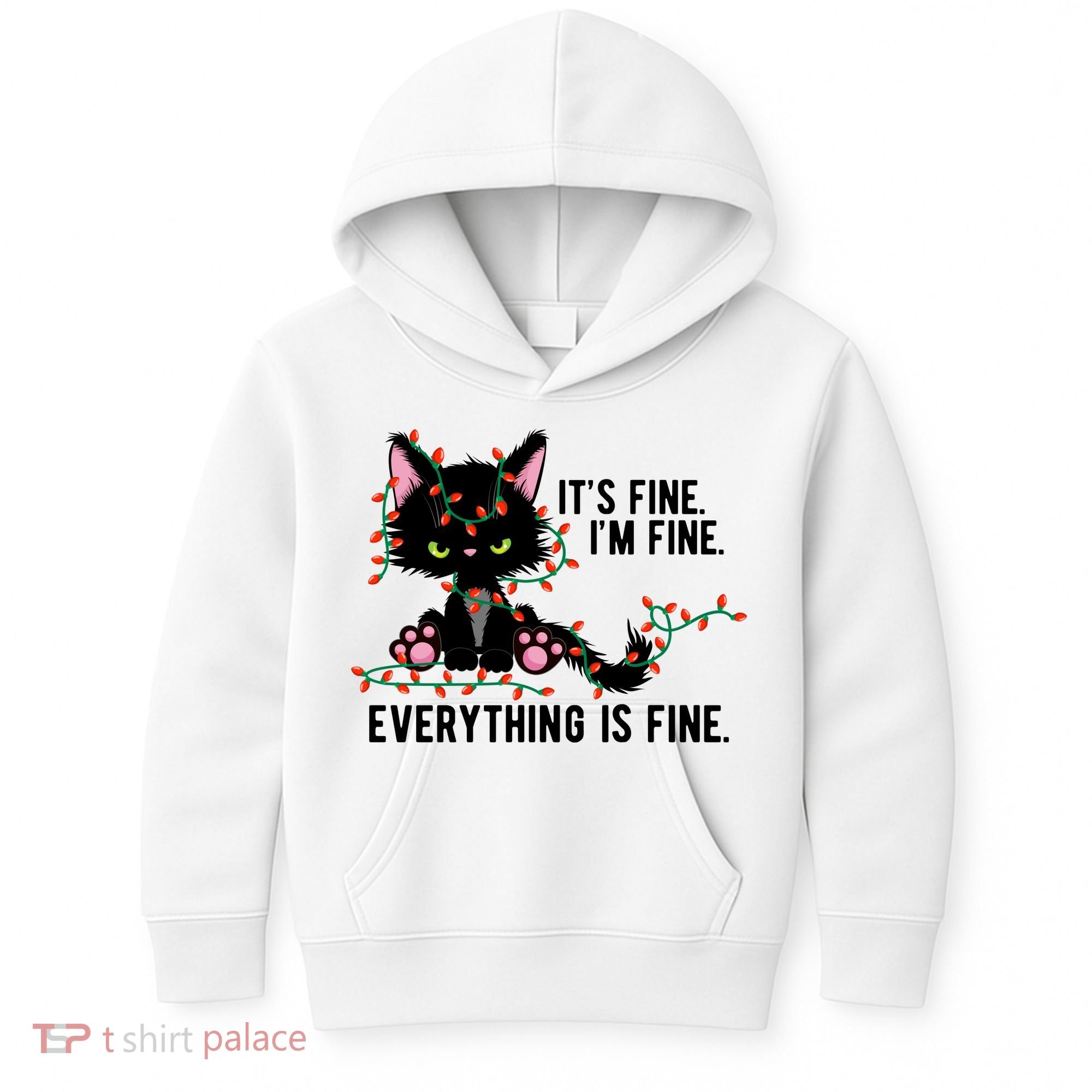 Its Fine Im Fine Everything Is Funny Cat Christmas Kids Hoodie