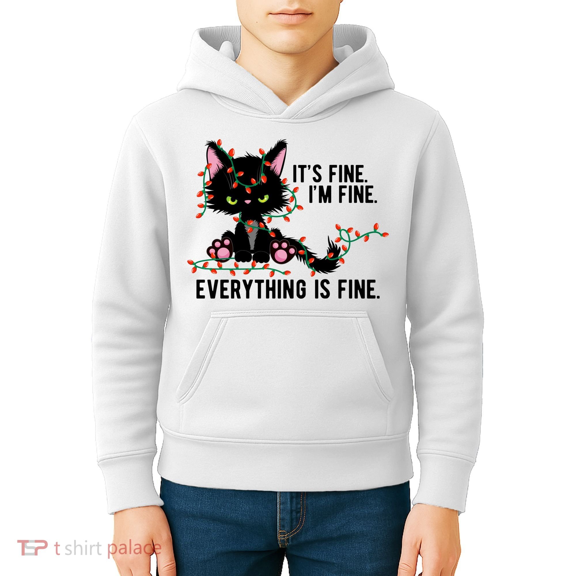 Its Fine Im Fine Everything Is Funny Cat Christmas Kids Hoodie