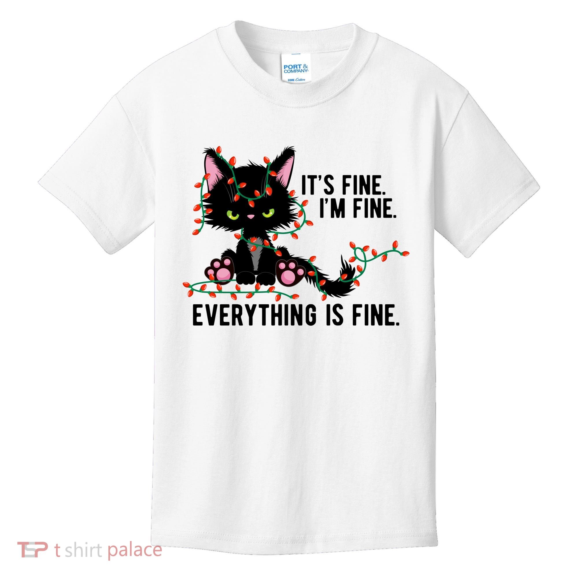Its Fine Im Fine Everything Is Funny Cat Christmas Kids T-Shirt
