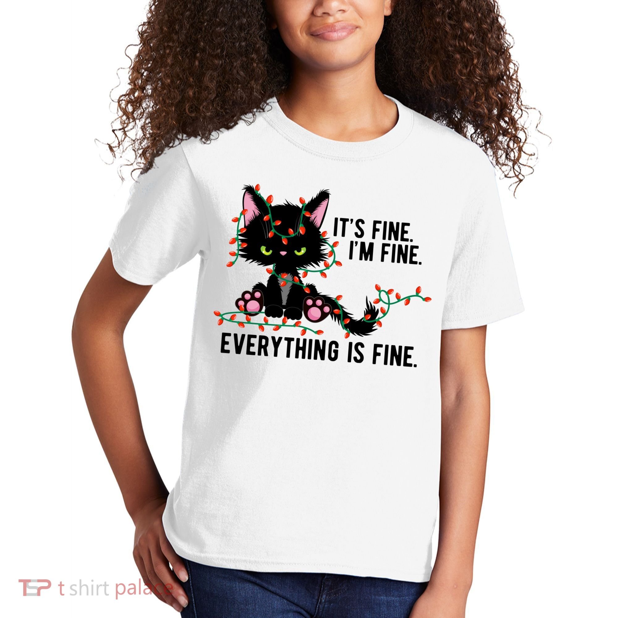 Its Fine Im Fine Everything Is Funny Cat Christmas Kids T-Shirt