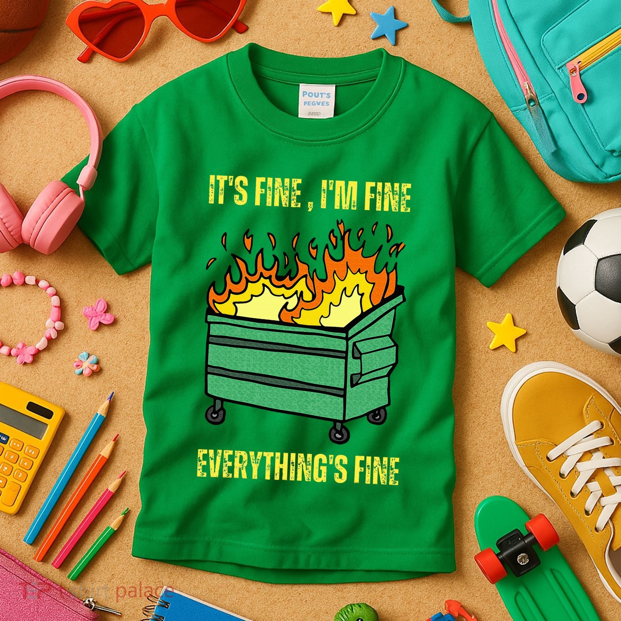 ItS Fine IM Fine Everything Is Fine Lil Dumpster Fire Kids T-Shirt