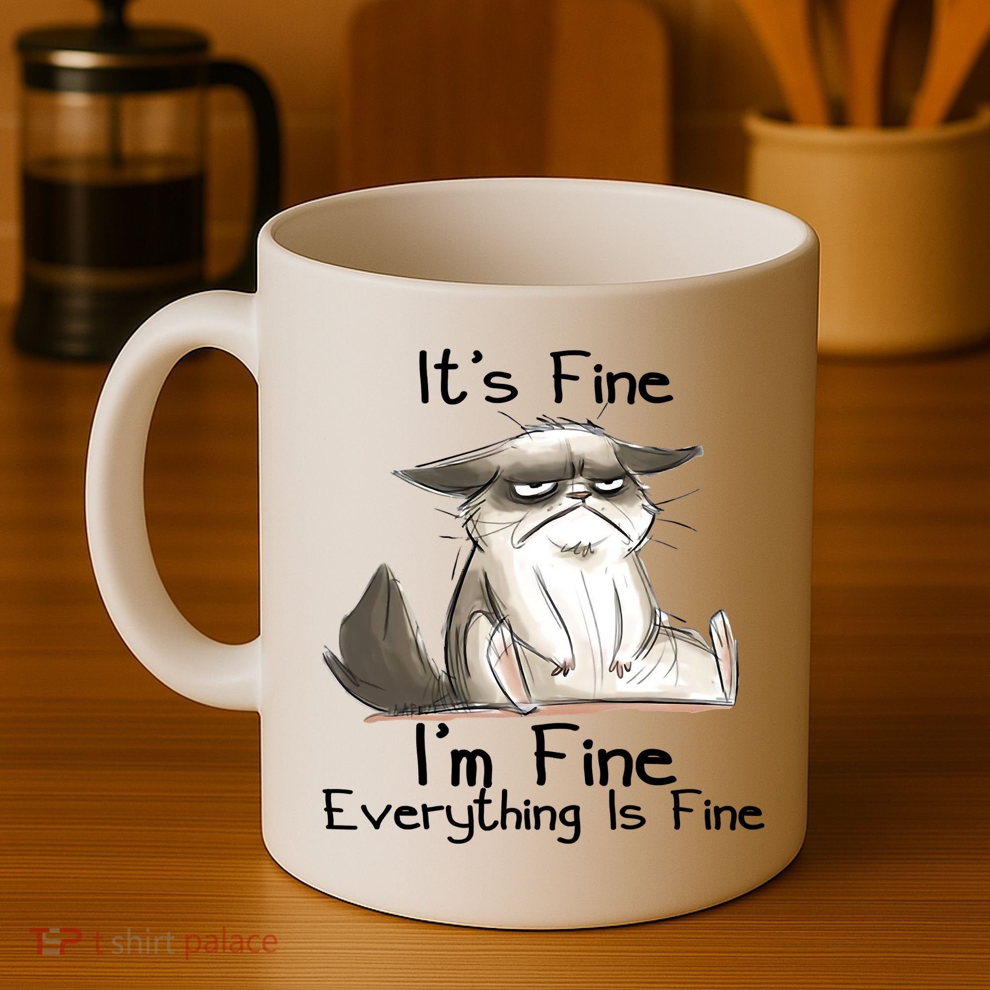 It's Fine I'm Fine Everything Is Fine Angry Cat Funny Quote Coffee Mug