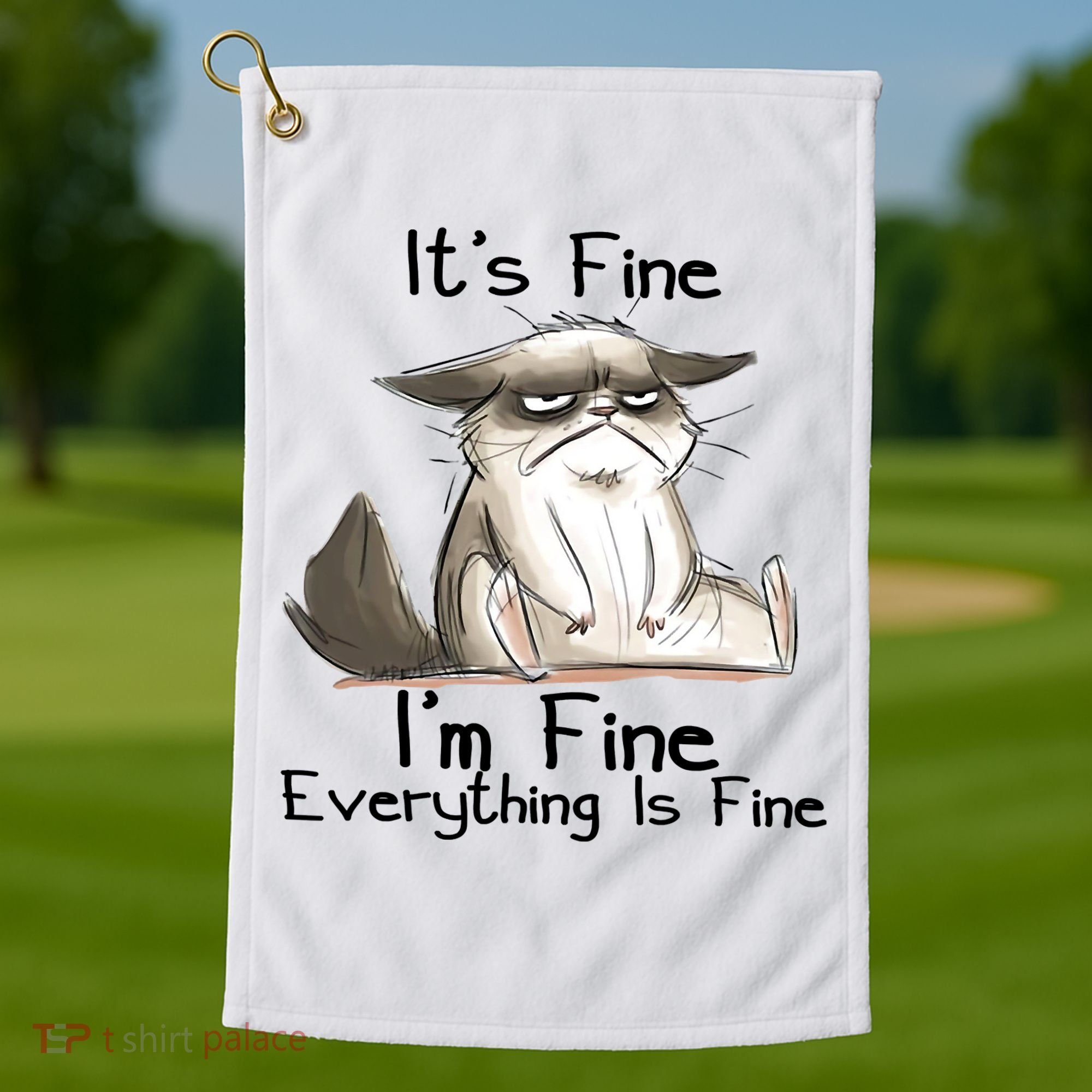 It's Fine I'm Fine Everything Is Fine Angry Cat Funny Quote Golf Towel
