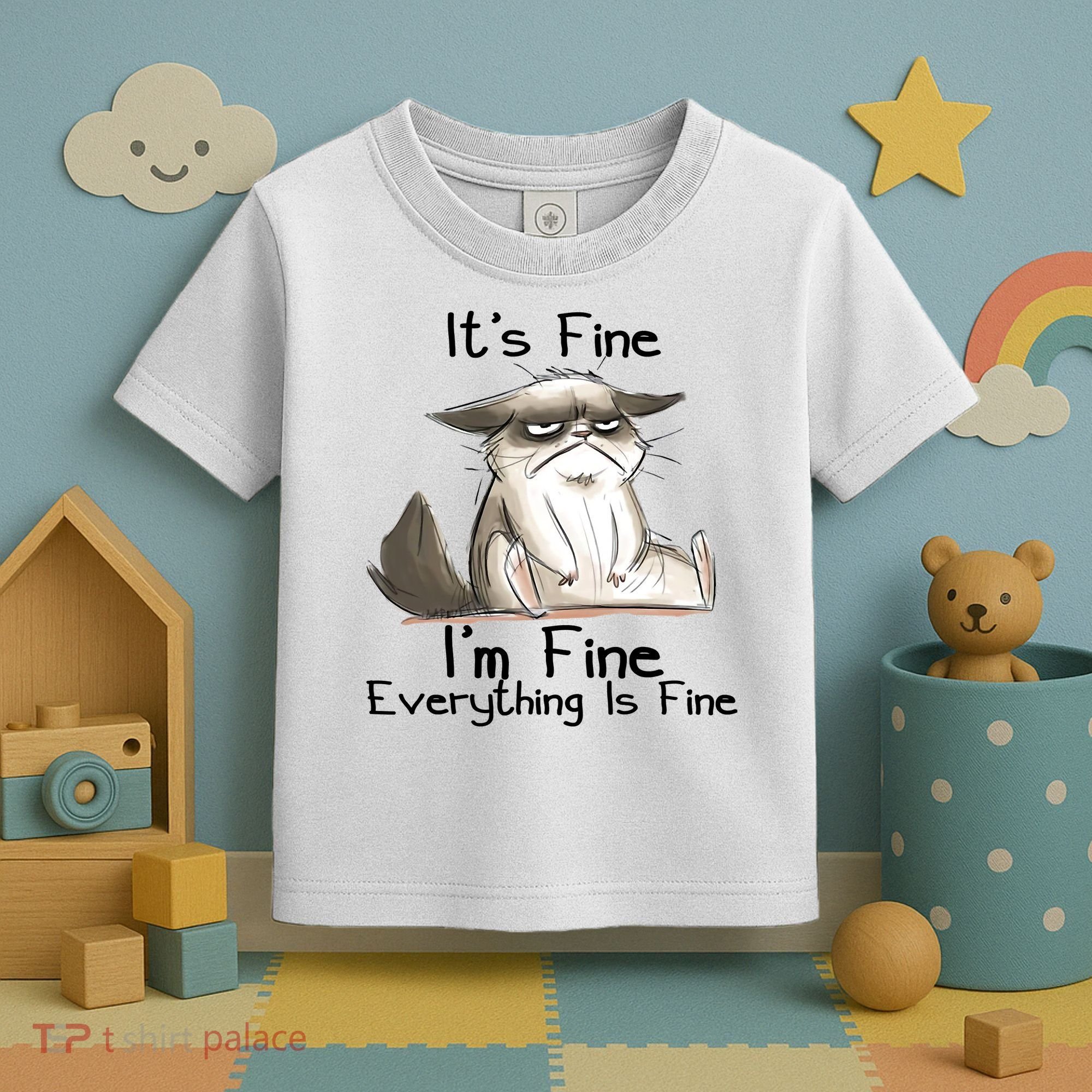 It's Fine I'm Fine Everything Is Fine Angry Cat Funny Quote Toddler T-Shirt