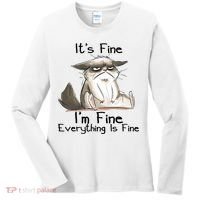 It's Fine I'm Fine Everything Is Fine Angry Cat Funny Quote Women's Long Sleeve Shirt thumb 0