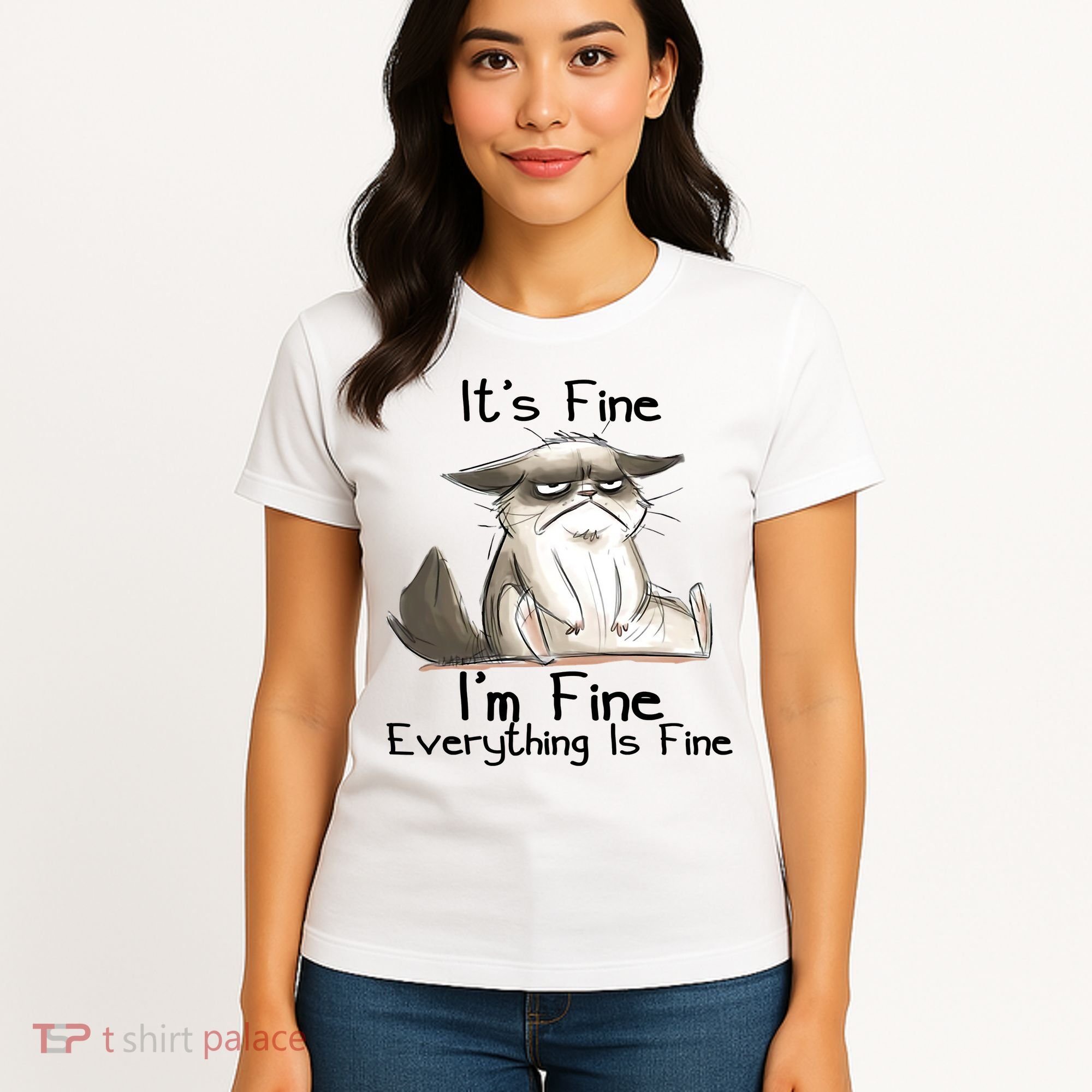 It's Fine I'm Fine Everything Is Fine Angry Cat Funny Quote Women's T-Shirt
