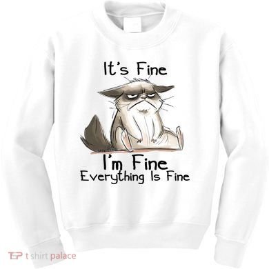 It's Fine I'm Fine Everything Is Fine Angry Cat Funny Quote Kids Sweatshirt