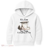 It's Fine I'm Fine Everything Is Fine Angry Cat Funny Quote Kids Hoodie thumb 0