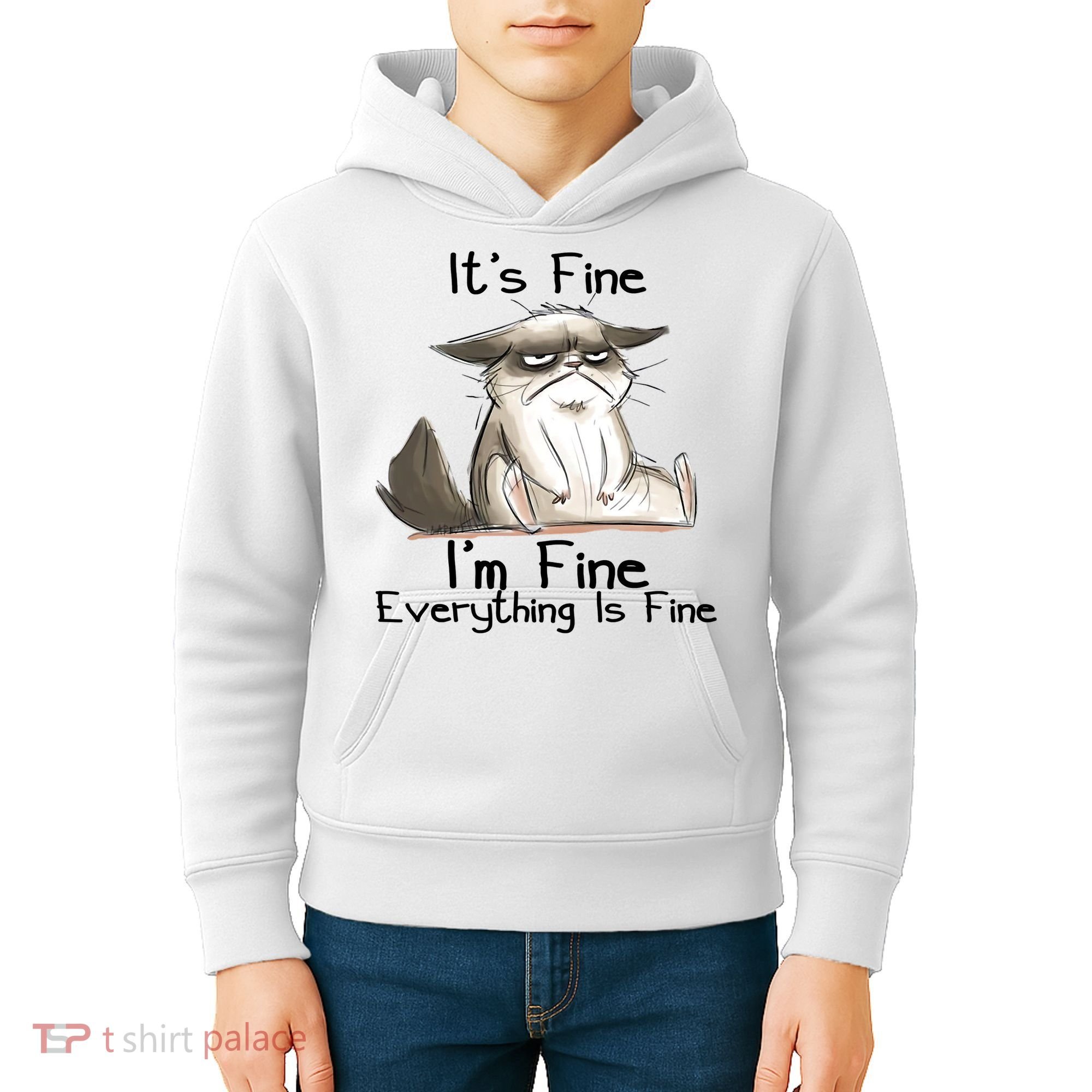 It's Fine I'm Fine Everything Is Fine Angry Cat Funny Quote Kids Hoodie