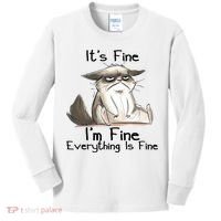 It's Fine I'm Fine Everything Is Fine Angry Cat Funny Quote Kids Long Sleeve Shirt thumb 0