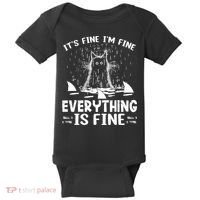 It's Fine I'm Fine Everything Is Fine Funny Cat Baby Bodysuit thumb 0