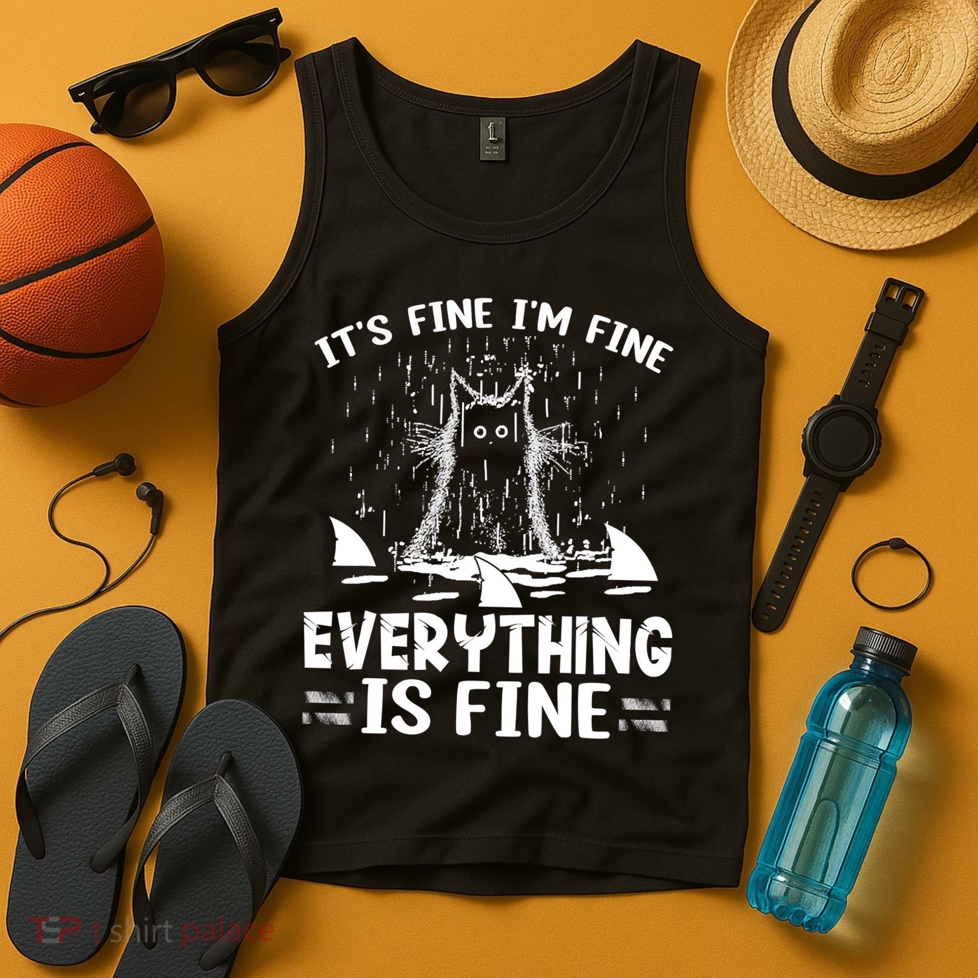 It's Fine I'm Fine Everything Is Fine Funny Cat Tank Top