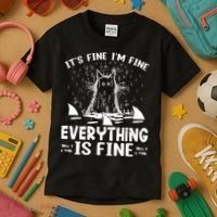 It's Fine I'm Fine Everything Is Fine Funny Cat Kids T-Shirt thumb 3