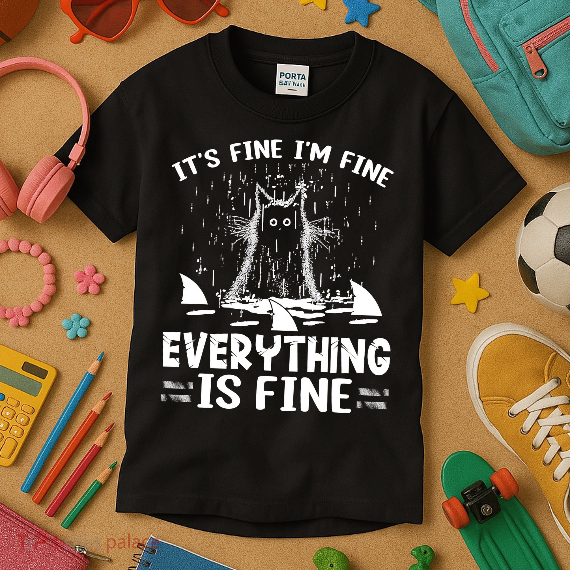It's Fine I'm Fine Everything Is Fine Funny Cat Kids T-Shirt