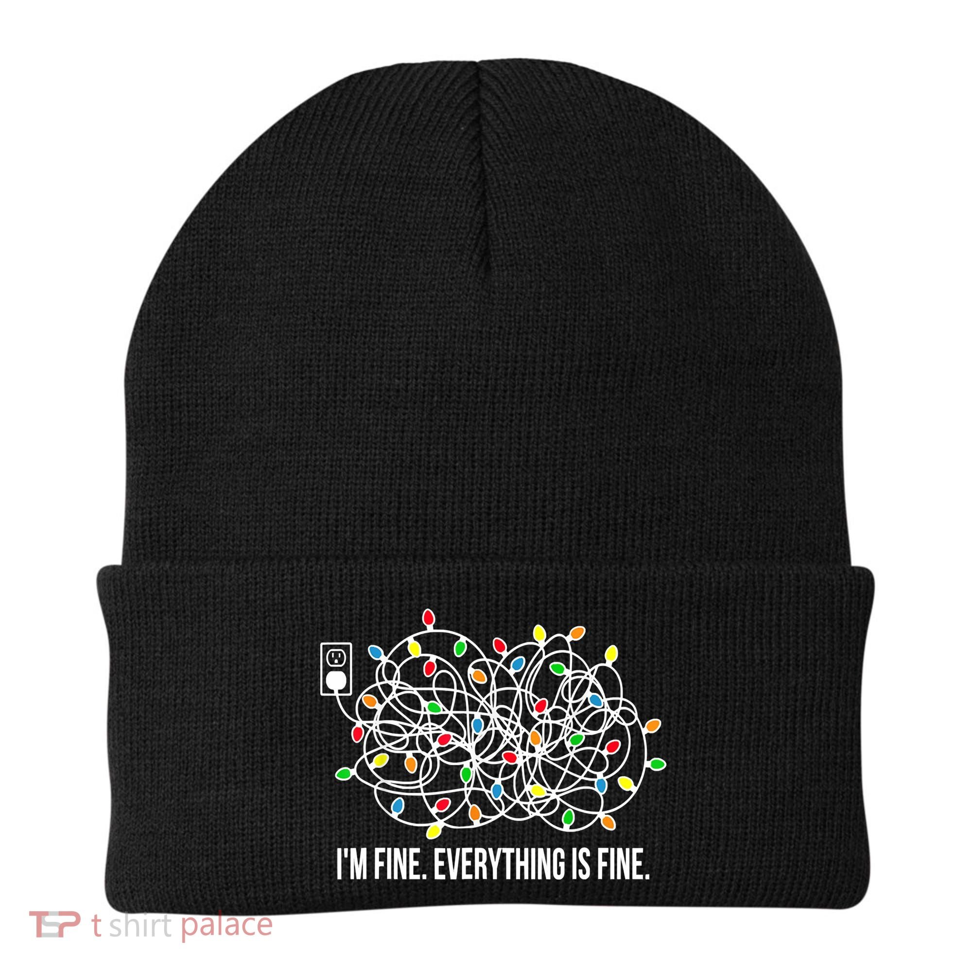It's Fine I'm Fine Everything Is Fine Funny Christmas Lights Beanie