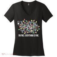 It's Fine I'm Fine Everything Is Fine Funny Christmas Lights Women's V-Neck T-Shirt thumb 0