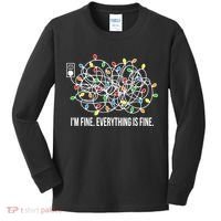 It's Fine I'm Fine Everything Is Fine Funny Christmas Lights Kids Long Sleeve Shirt thumb 0