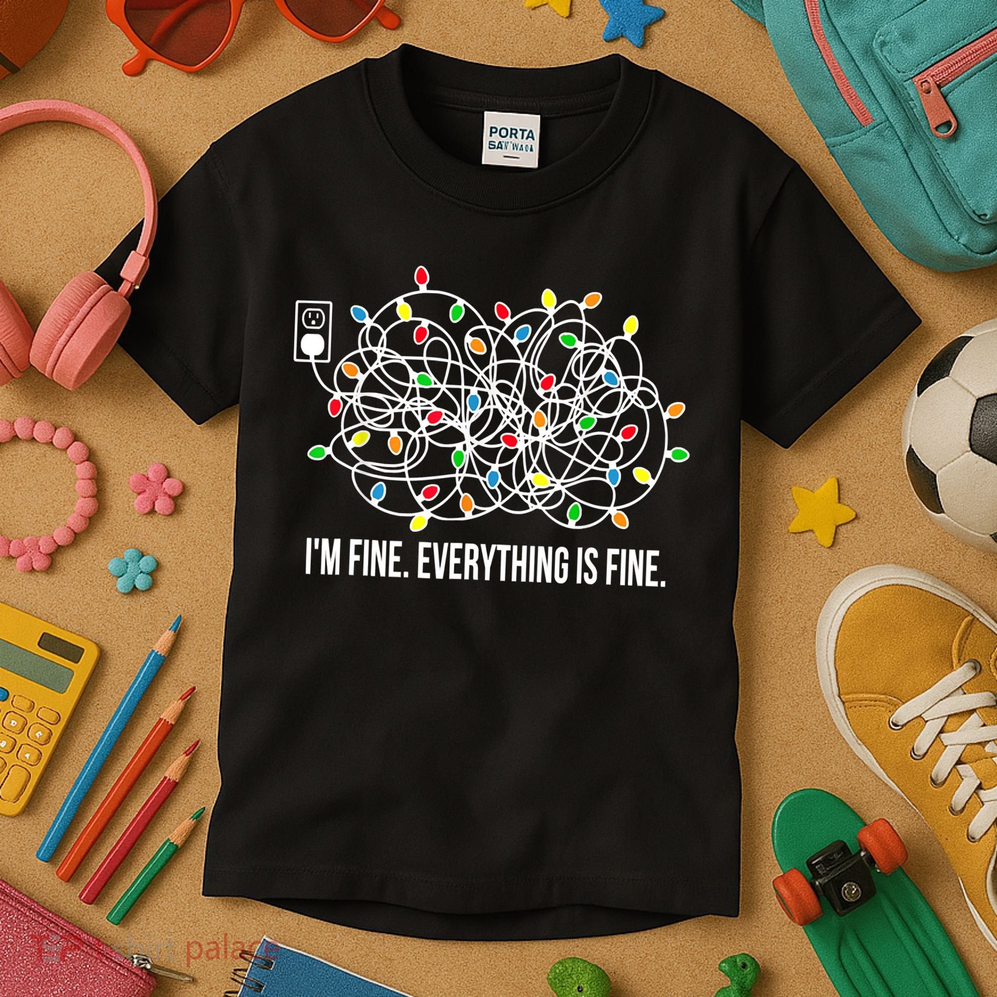 It's Fine I'm Fine Everything Is Fine Funny Christmas Lights Kids T-Shirt