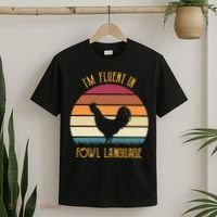 I'm Fluent In Fowl Language Retro Rooster Sunset Farmer T-Shirt thumb 2