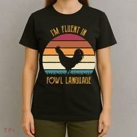I'm Fluent In Fowl Language Retro Rooster Sunset Farmer T-Shirt thumb 4