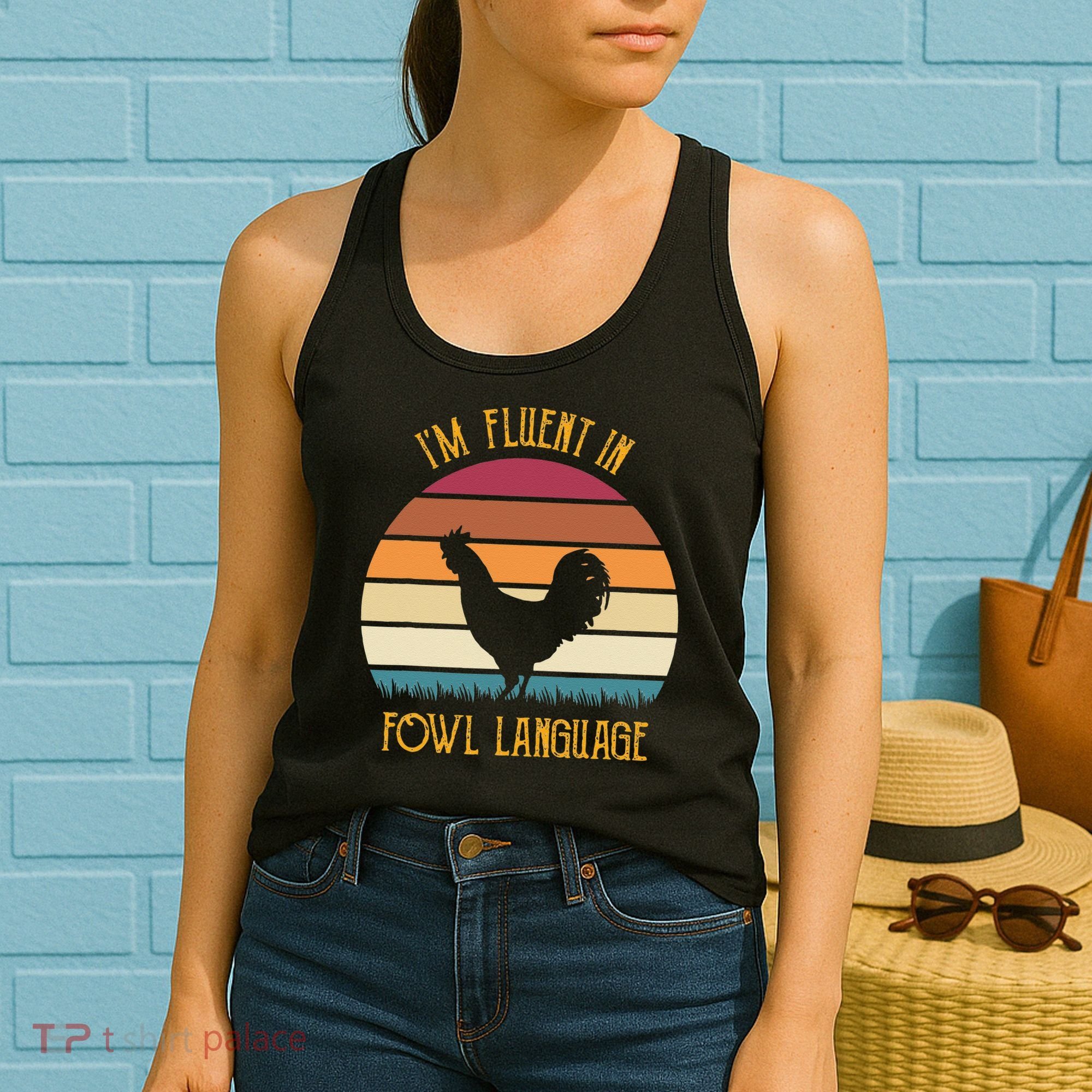 I'm Fluent In Fowl Language Retro Rooster Sunset Farmer Women's Tank Top