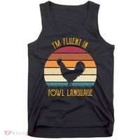 I'm Fluent In Fowl Language Retro Rooster Sunset Farmer Tank Top thumb 0