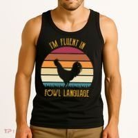 I'm Fluent In Fowl Language Retro Rooster Sunset Farmer Tank Top thumb 3
