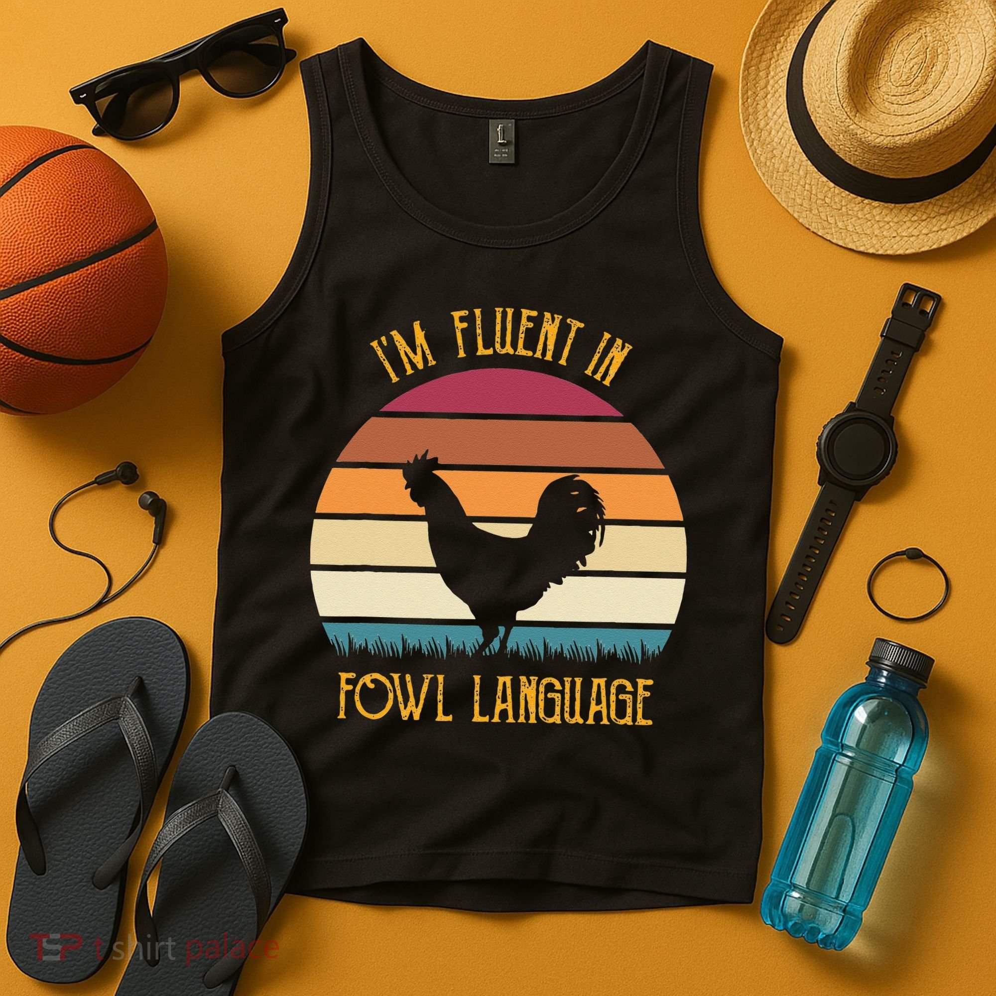 I'm Fluent In Fowl Language Retro Rooster Sunset Farmer Tank Top