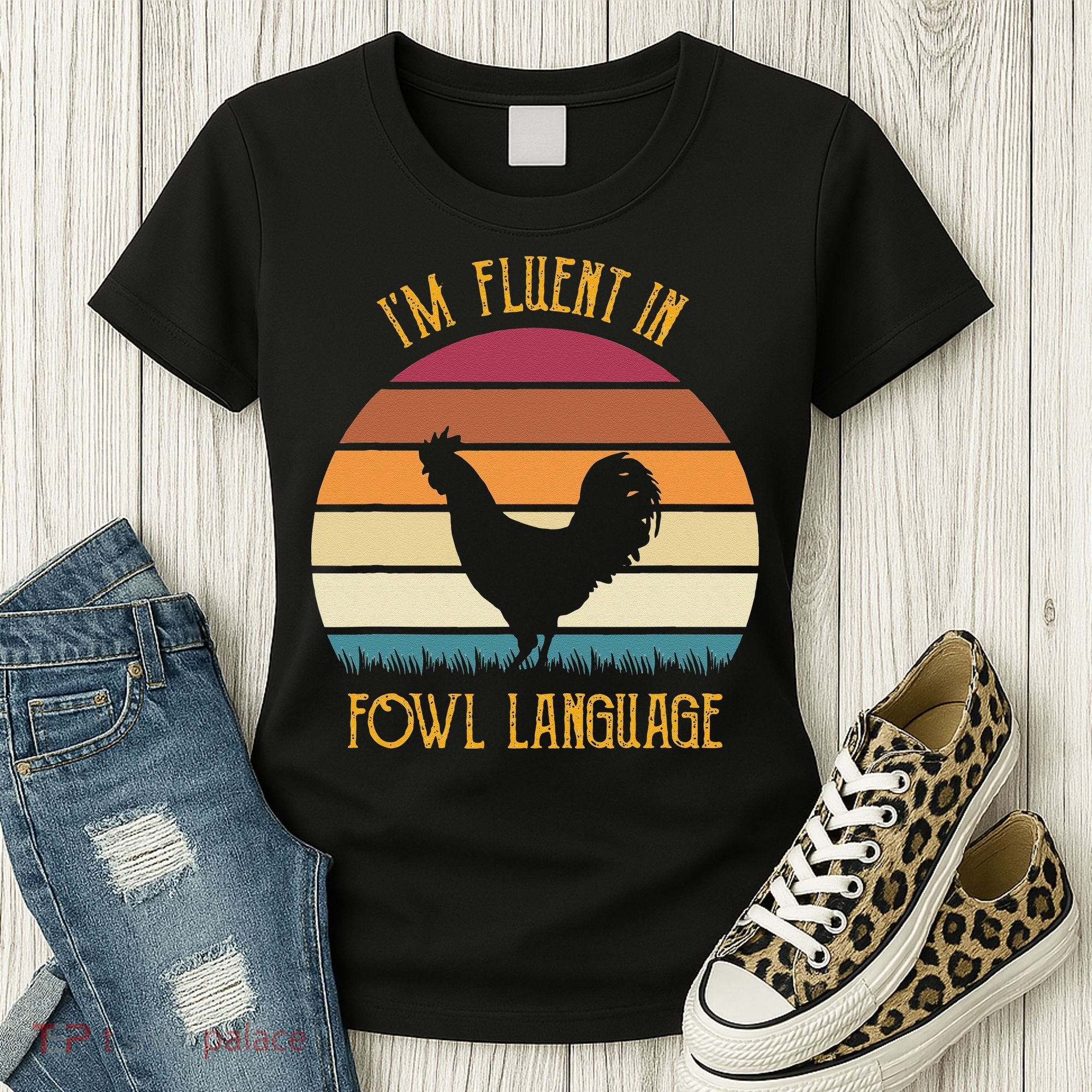 I'm Fluent In Fowl Language Retro Rooster Sunset Farmer Women's T-Shirt