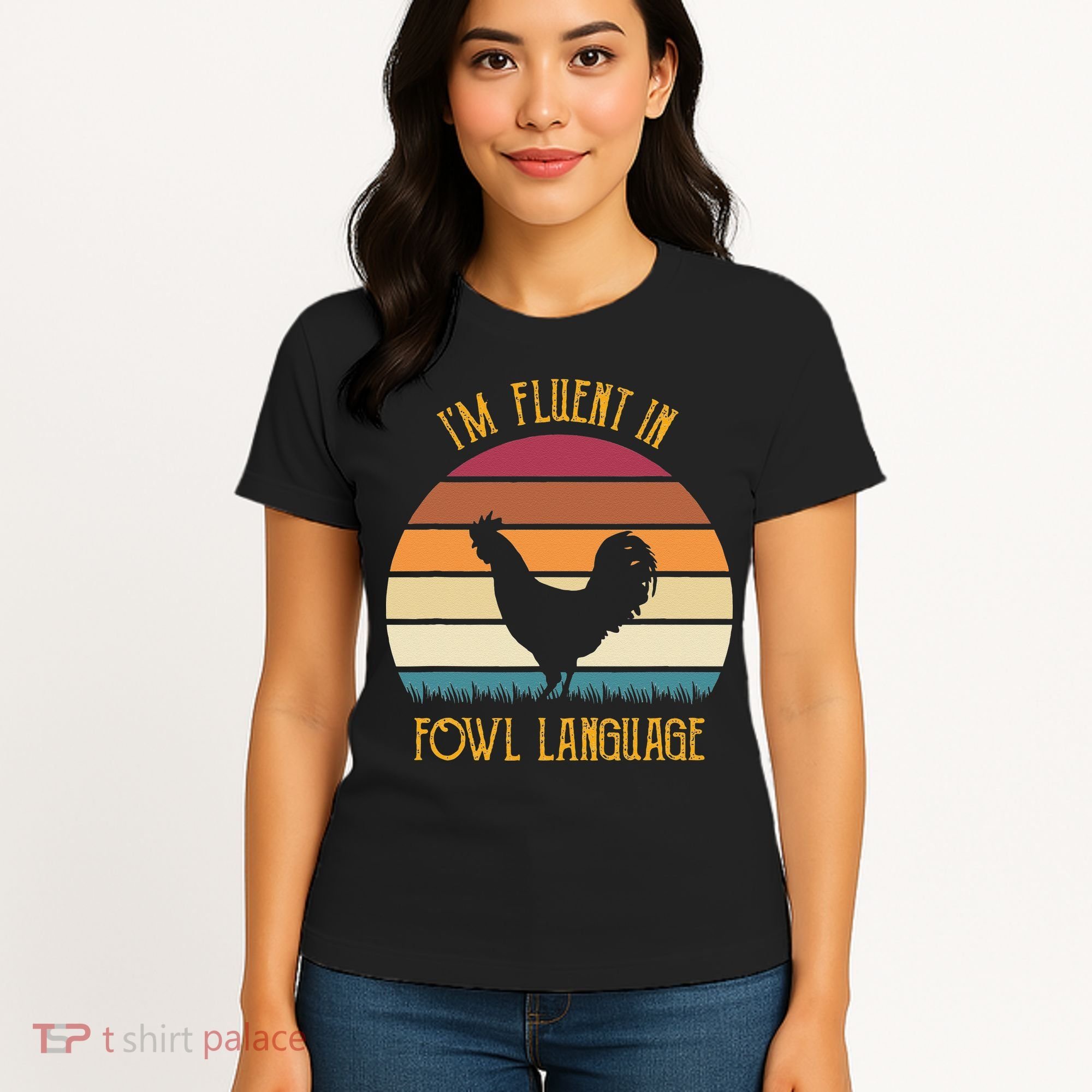 I'm Fluent In Fowl Language Retro Rooster Sunset Farmer Women's T-Shirt