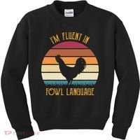 I'm Fluent In Fowl Language Retro Rooster Sunset Farmer Kids Sweatshirt thumb 0