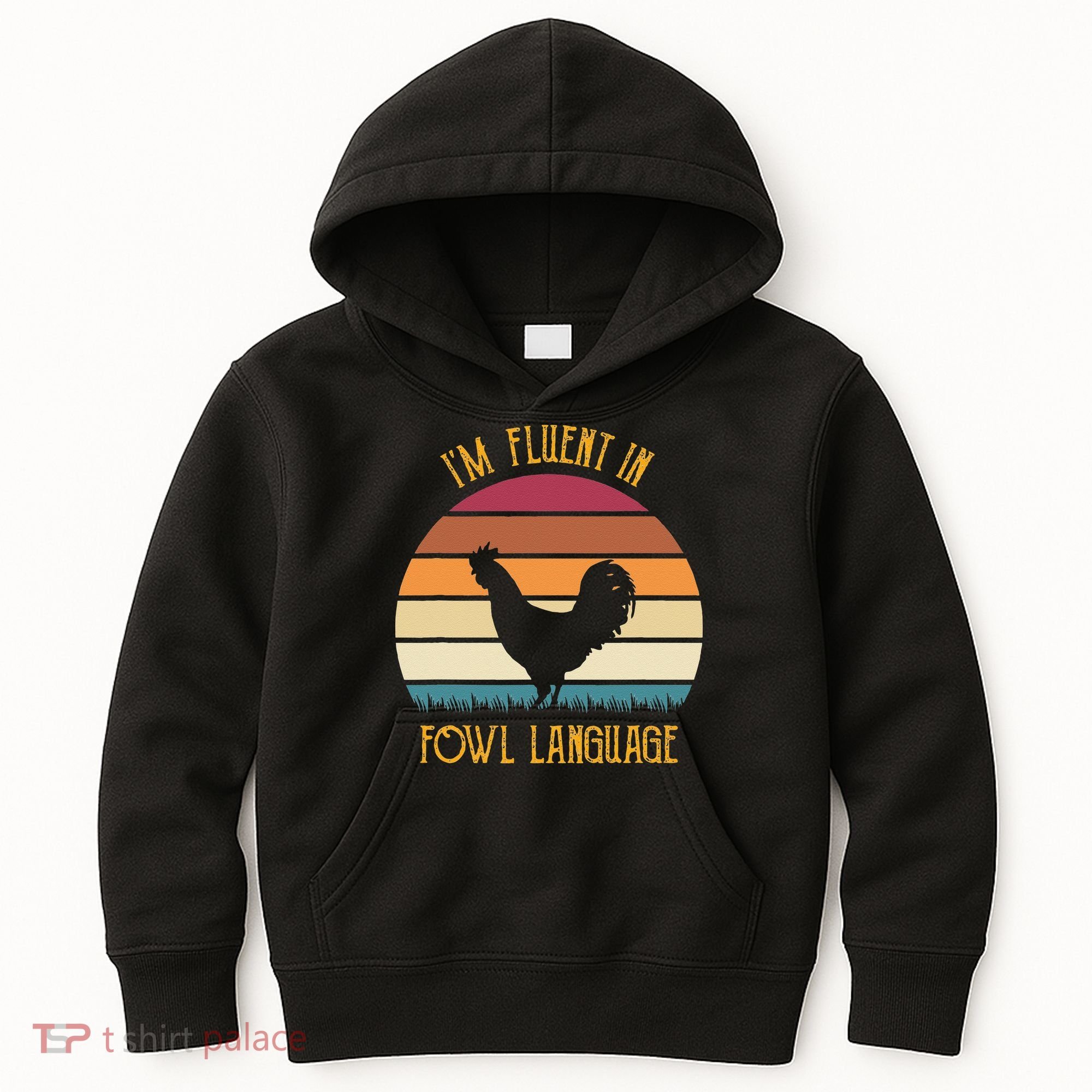 I'm Fluent In Fowl Language Retro Rooster Sunset Farmer Kids Hoodie