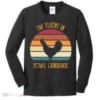 I'm Fluent In Fowl Language Retro Rooster Sunset Farmer Kids Long Sleeve Shirt thumb 0