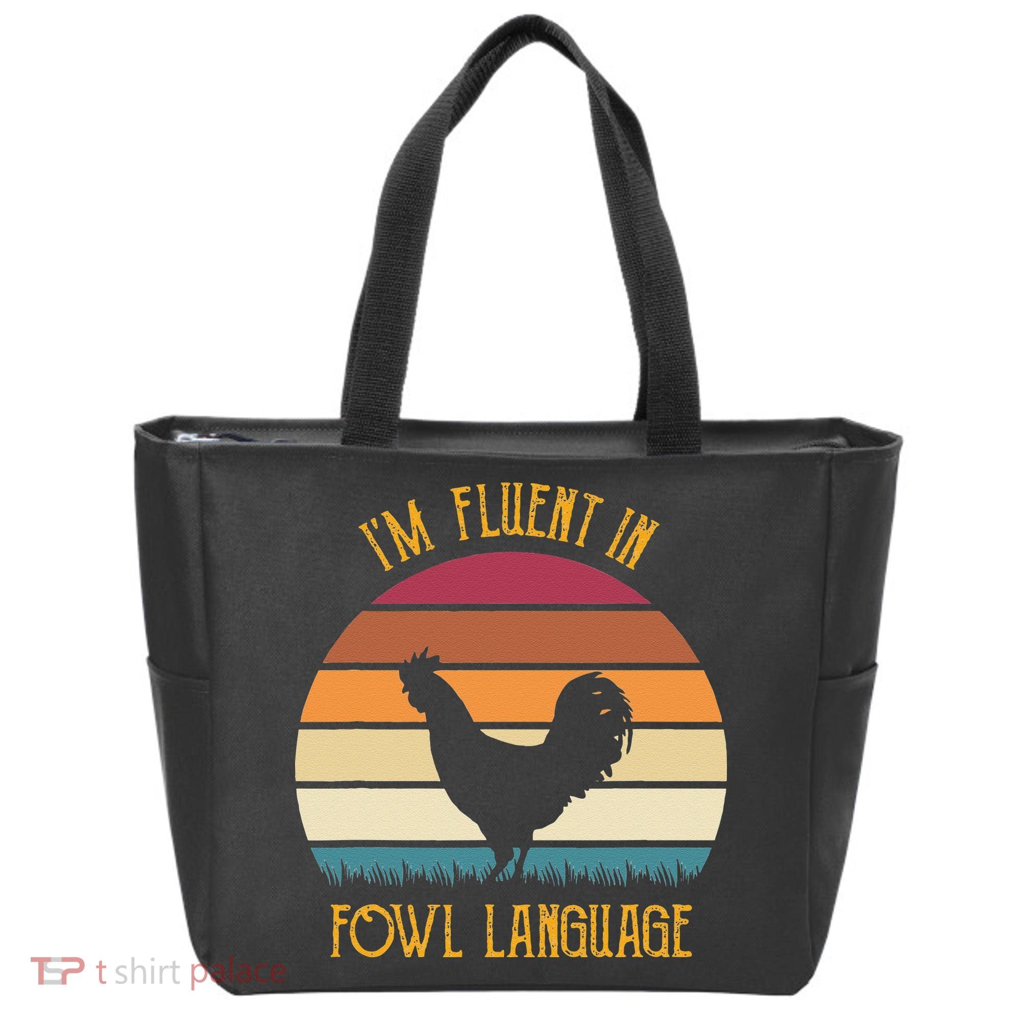 I'm Fluent In Fowl Language Retro Rooster Sunset Farmer Tote Bag