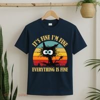 It's Fine I'm Fine Everything Is Fine Funny Black Cat Retro Vintage T-Shirt thumb 2