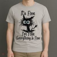 It's Fine I'm Fine Everything Fine Cat Cute Cat T-Shirt thumb 3