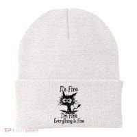 It's Fine I'm Fine Everything Fine Cat Cute Cat Beanie thumb 0